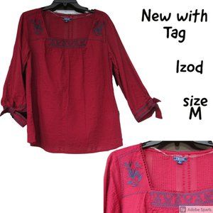 Izod embroidered floral detail lightweight cotton top size M